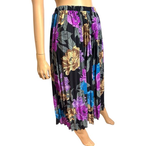 Y2k Purple Pleated Midi Skirt L Dark Floral Bloomcore Whimsigoth Flowy Antthony - Picture 2 of 12
